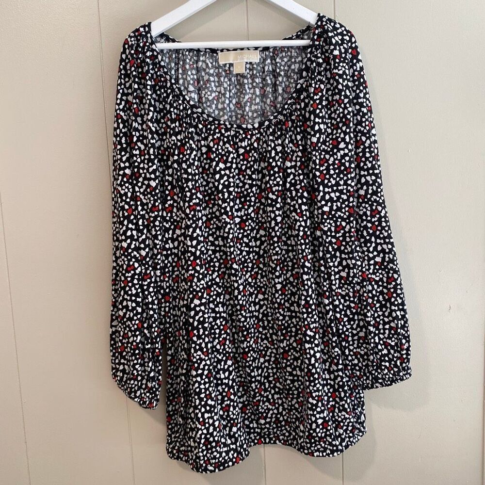 Michael Michael Kors Printed Blouse | Black Red White Heart Dot Long Sleeve Top
